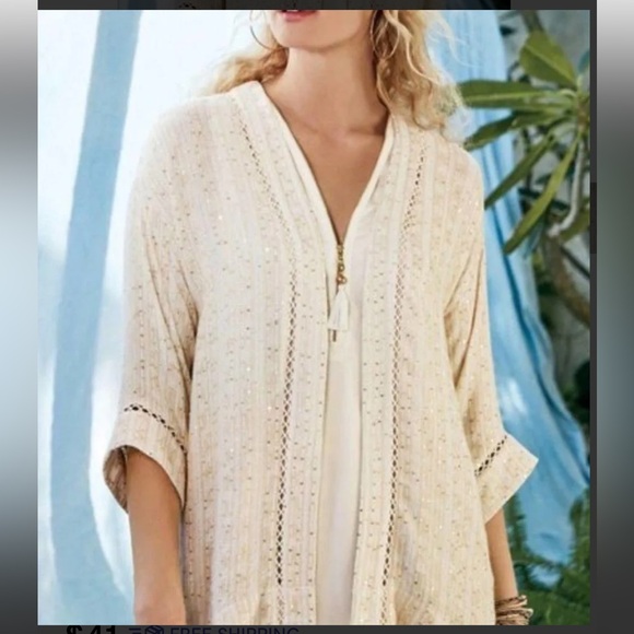 Soft Surroundings Cream Cardigan with Cable Knit and Dolman Sleeves - Picture 2 of 16